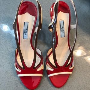 Prada Vernice Classic Strappy Heels